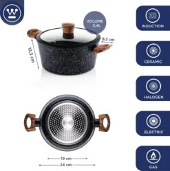 Westinghouse Kookpan/Braadpan Inductie - Ø 24 Cm - Zwart Marmer - Speciale Editie -Pot Kortingswinkel 1190x1200