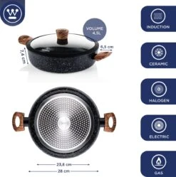 Westinghouse Hapjespan Inductie - Ø 28 Cm - Zwart Marmer Wood - Speciale Editie - Met Deksel - Geschikt Voor Alle Warmtebronnen -Pot Kortingswinkel 1190x1200 5