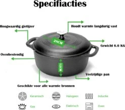 Gietijzeren Braadpan - 28 Cm - Pure Gietijzer - Niet Geëmailleerd - Geschikt Voor Inductie - Stoofpan Met Deksel - Sudderpan - Zwart -Pot Kortingswinkel 1200x1053 1
