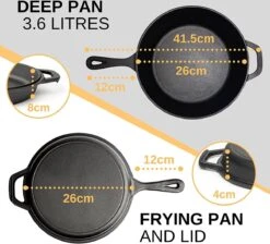 Nuovva 2-in-1 Gietijzeren Steelpan En Braadpan Of Grillplaat Met Dubbel Functie Koekenpan Deksel - 3 Liter - 26cm -Pot Kortingswinkel 1200x1086 1