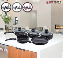 Herzberg HG-5003BK: 8 Pieces Marble Cookware Set - Black -Pot Kortingswinkel 1200x1109 1