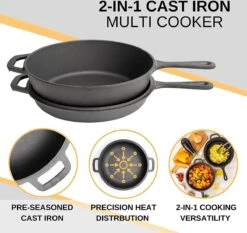 Nuovva 2-in-1 Gietijzeren Steelpan En Braadpan Of Grillplaat Met Dubbel Functie Koekenpan Deksel - 3 Liter - 26cm -Pot Kortingswinkel 1200x1134 1