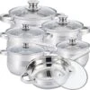 Herzberg Pannenset – 12-Delig – Voor Inductie En Gas – Vaatwasser Bestendig – RVS Met Glazen Deksels