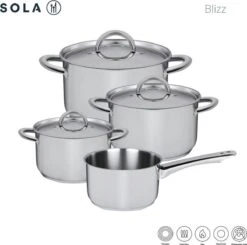Sola Pannenset Blizz - 4 Delig - Ø Cm - Zilver - RVS - Sandwichbodem -Pot Kortingswinkel 1200x1188