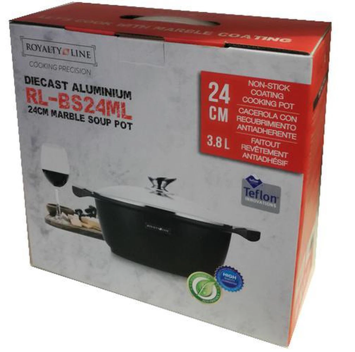 Royalty Line - Marble Soep/braadpan - Met Glazen Deksel Zwart - 24 CM. RL-BS24ML 11 Royalty Line - Marble Soep/braadpan - Met Glazen Deksel Zwart - 24 CM. RL-BS24ML - Afbeelding 9