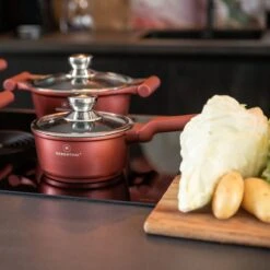 Herenthal Pannenset Inductie - Luxe 10-delige Koekenpan Inductie - Voor Alle Warmtebronnen - Pannen Met Glazen Deksels En Koudgrepen - Burgundy -Pot Kortingswinkel 1200x1200 43