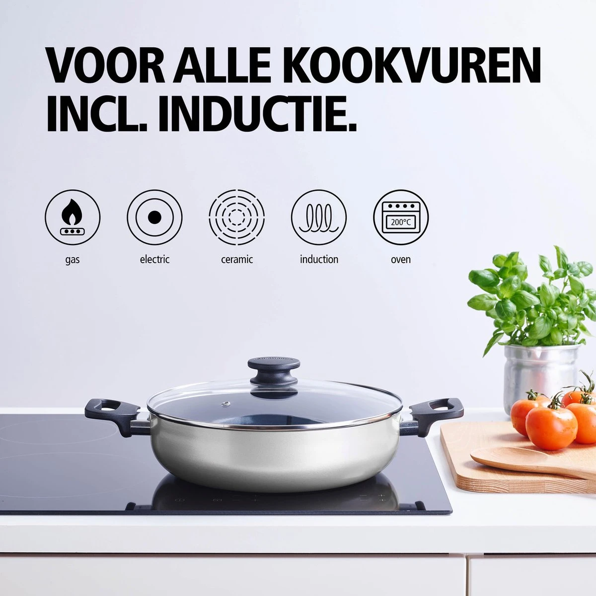 BRABANTIA INDU+ Hapjespan - Keramische Antiaanbaklaag - Met Deksel - Ø 28 Cm - Inductie - Pfas Vrij 8 BRABANTIA INDU+ Hapjespan - Keramische Antiaanbaklaag - Met Deksel - Ø 28 Cm - Inductie - Pfas Vrij - Afbeelding 6