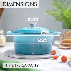 Nuovva Gietijzeren Braadpan Antiaanbaklaag Met Deksel - Sudderpan Blauw - Rond - Ø24 Cm - 4,7 Liter - 100% PFAS & PFOA Vrij - Geschikt Voor Alle Warmtebronnen - Elektrisch - Gas - Halogeen - Inductie – Keramisch -Pot Kortingswinkel 1200x1200 661