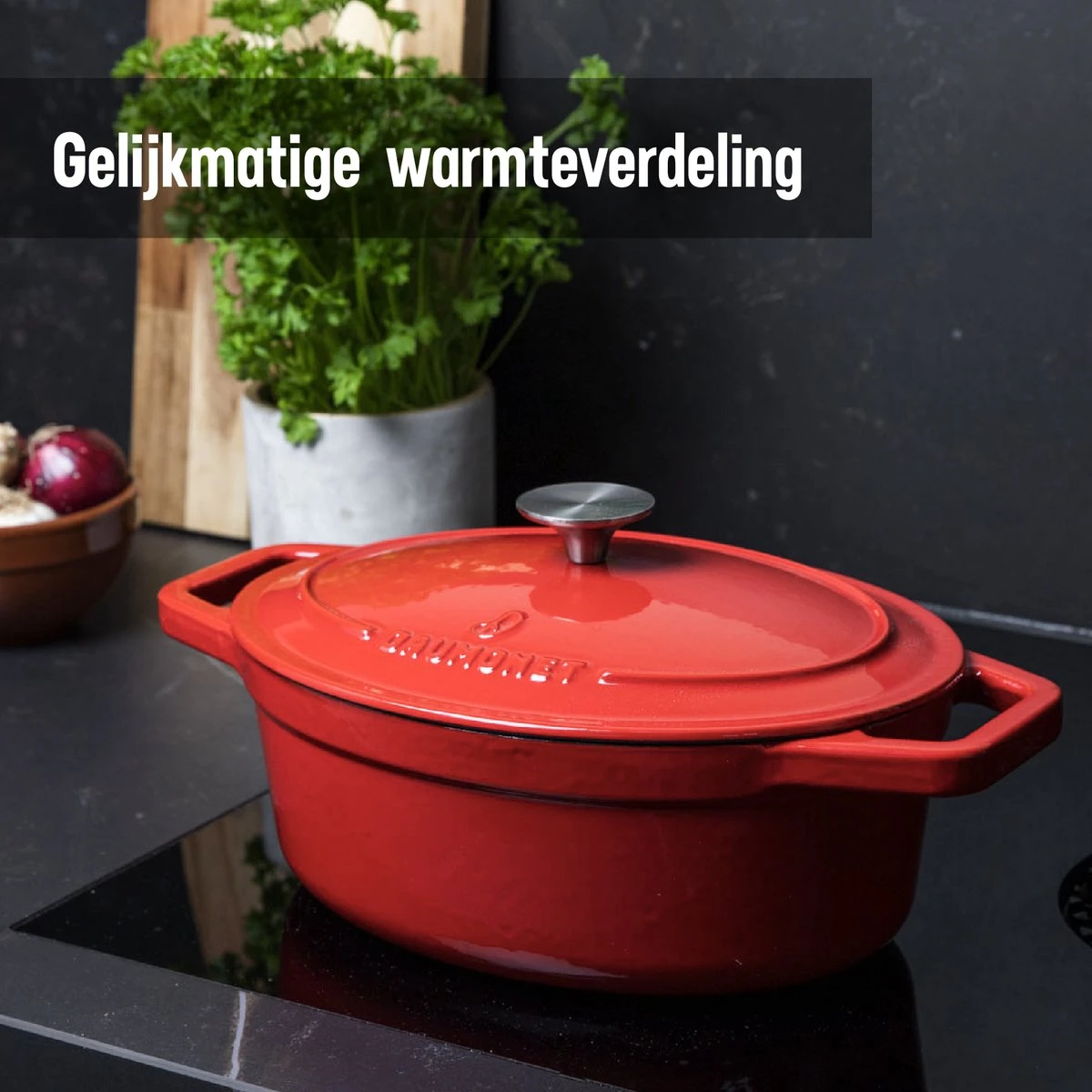 Daumonet Bocuse Rouge Gietijzeren Braadpan - Sudderpan Kersen Rood - Ovaal - Ø 29 Cm - 3 Liter - PFAS & PFOA Vrij - Emaille - Geschikt Voor Alle Warmtebronnen - Elektrisch - Gas - Halogeen - Inductie - Keramisch - Vaatwasserbestendig 8 Daumonet Bocuse Rouge Gietijzeren Braadpan - Sudderpan Kersen Rood - Ovaal - Ø 29 Cm - 3 Liter - PFAS & PFOA Vrij - Emaille - Geschikt Voor Alle Warmtebronnen - Elektrisch - Gas - Halogeen - Inductie - Keramisch - Vaatwasserbestendig - Afbeelding 6