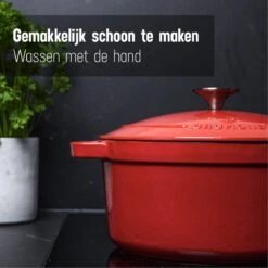 Daumonet Carême Rouge Gietijzeren Braadpan - Sudderpan Kersen Rood - Rond - Ø26 Cm - 4,4 Liter - PFAS & PFOA Vrij - Emaille - Geschikt Voor Alle Warmtebronnen - Elektrisch - Gas - Halogeen - Inductie - Keramisch - Vaatwasserbestendig -Pot Kortingswinkel 1200x1200 699