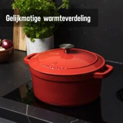 Daumonet Carême Rouge Gietijzeren Braadpan - Sudderpan Kersen Rood - Rond - Ø26 Cm - 4,4 Liter - PFAS & PFOA Vrij - Emaille - Geschikt Voor Alle Warmtebronnen - Elektrisch - Gas - Halogeen - Inductie - Keramisch - Vaatwasserbestendig -Pot Kortingswinkel 1200x1200 700