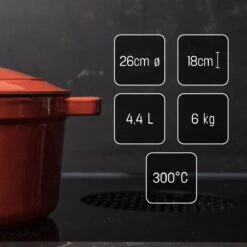 Daumonet Carême Rouge Gietijzeren Braadpan - Sudderpan Kersen Rood - Rond - Ø26 Cm - 4,4 Liter - PFAS & PFOA Vrij - Emaille - Geschikt Voor Alle Warmtebronnen - Elektrisch - Gas - Halogeen - Inductie - Keramisch - Vaatwasserbestendig -Pot Kortingswinkel 1200x1200 701