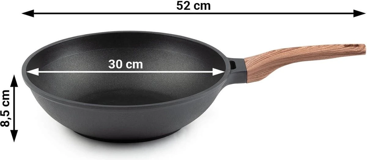 Rosmarino Black Line - Wokpan - Ø30cm - 100% PFAS & PFOA Vrij - Gegoten Aluminium - Non-stick Minerale Coating - Ergonomische Handgreep - Geschikt Voor Alle Warmtebronnen & Vaatwasser 5 Rosmarino Black Line - Wokpan - Ø30cm - 100% PFAS & PFOA Vrij - Gegoten Aluminium - Non-stick Minerale Coating - Ergonomische Handgreep - Geschikt Voor Alle Warmtebronnen & Vaatwasser - Afbeelding 3