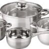 Michelino Pannenset Inductie 7-Delig - Glazendeksels - RVS Pannen - Steelpan/Kookpannen - Zilver -Pot Kortingswinkel 1200x577