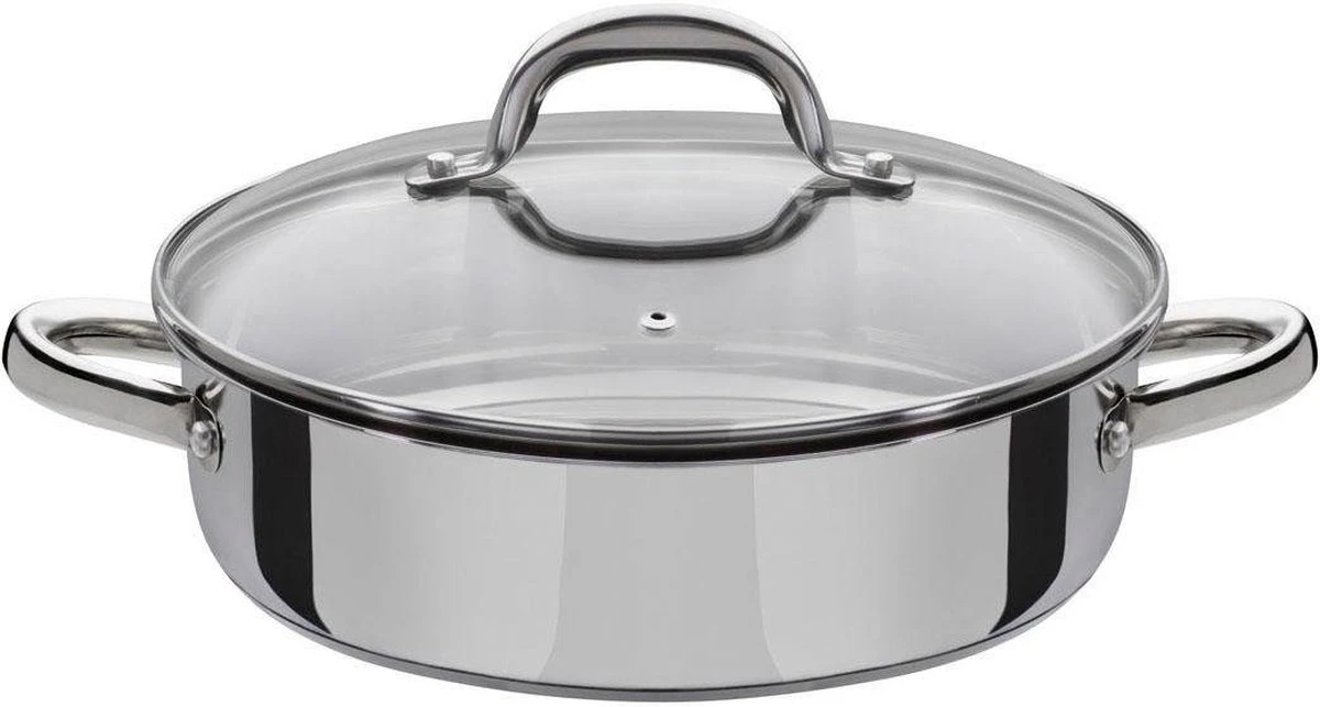 Michelino Ilias Hapjespan 28cm - RVS Pan - Geschikt Voor Alle Warmtebronnen - Zilver 3 Michelino Ilias Hapjespan 28cm - RVS Pan - Geschikt Voor Alle Warmtebronnen - Zilver - Afbeelding 2
