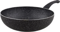 Granite Stone Wokpan - Ø 28cm– PFOA-vrij – Aluminium – Drielaag Coating – 3-laags Antiaanbaklaag – Elegant – Koken – Wokken – Gourmetten – Cadeau- Keuken – Gas – Elektrisch - Keramisch En Inductie – Wok Pan