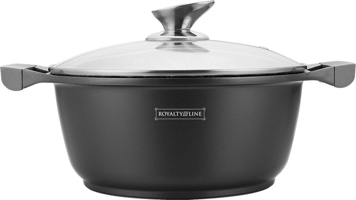 Royalty Line - Marble Soep/braadpan - Met Glazen Deksel Zwart - 24 CM. RL-BS24ML 4 Royalty Line - Marble Soep/braadpan - Met Glazen Deksel Zwart - 24 CM. RL-BS24ML - Afbeelding 2