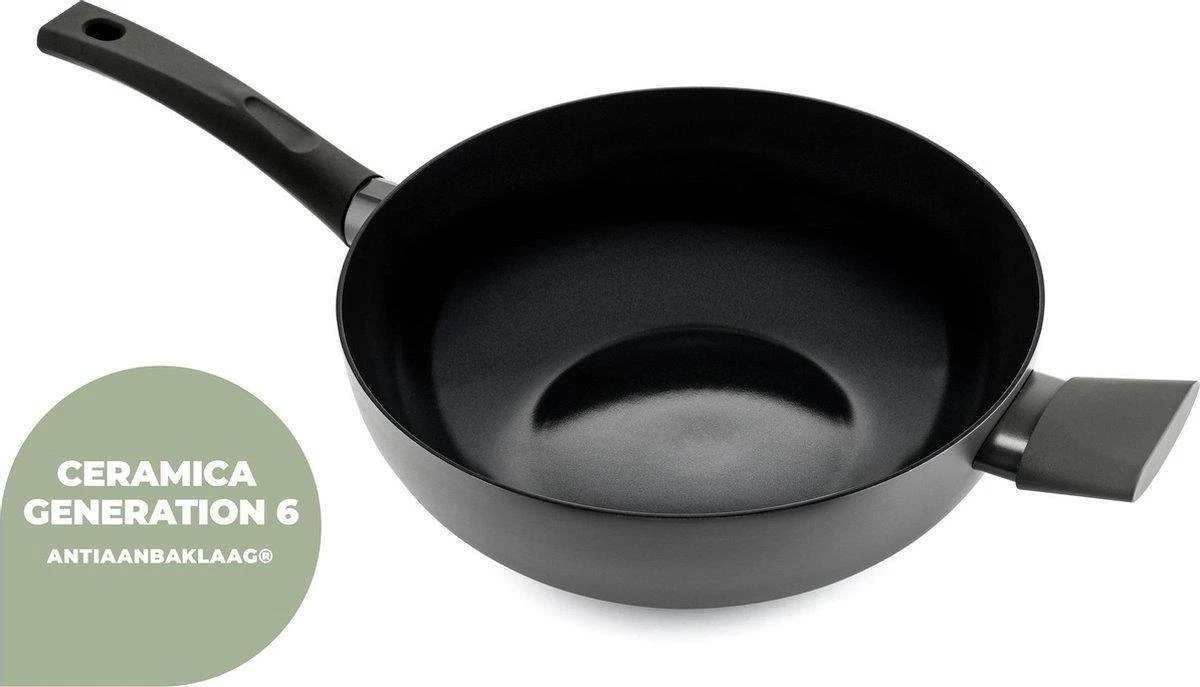ISENVI Avon Keramische Wok Met Deksel 36 CM - Ergo Greep 4 ISENVI Avon Keramische Wok Met Deksel 36 CM - Ergo Greep - Afbeelding 2
