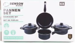 Benson Pannenset 6 Delig - Carbon Staal 0,8 Mm Met Glazen Deksels -Pot Kortingswinkel 1200x691