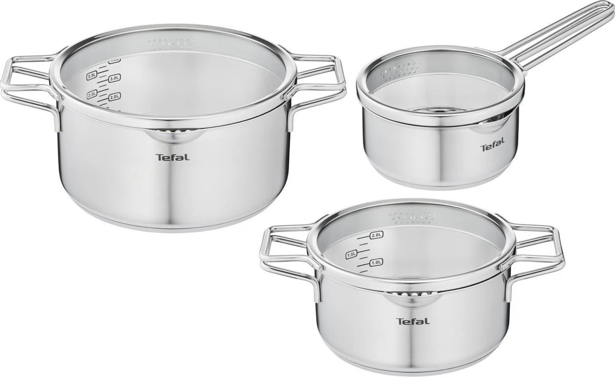 Tefal Nordica Pannenset 3 Delig - Steelpan Ø 16 Cm & Kookpan Ø 20 + Ø 24 Cm 3 Tefal Nordica Pannenset 3 Delig - Steelpan Ø 16 Cm & Kookpan Ø 20 + Ø 24 Cm