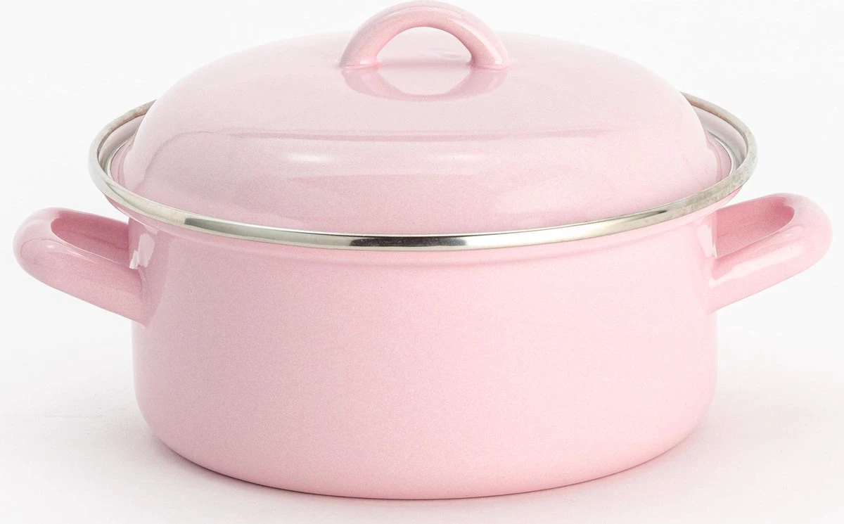 Lite-Body Pannenset - 3-delig - 2 Kookpannen & 1 Steelpan - Emaille - Serafijn Roze 4 Lite-Body Pannenset - 3-delig - 2 Kookpannen & 1 Steelpan - Emaille - Serafijn Roze - Afbeelding 2