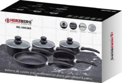 Herzberg HG-5003BK: 8 Pieces Marble Cookware Set - Black -Pot Kortingswinkel 1200x819