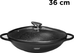 BIKO - Wokpan Ø 36 Cm - Marmeren Coating - Glazen Deksel - Wadjan - Zwart -Pot Kortingswinkel 1200x866