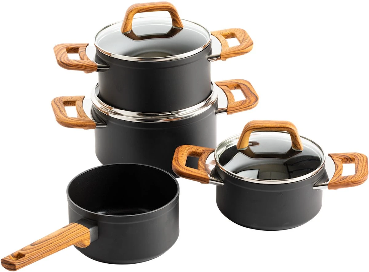 Gero Mark Kookpannenset - 4-delig - Zwart - Houtlook Grepen - Inductie - PFAS-vrij 3 Gero Mark Kookpannenset - 4-delig - Zwart - Houtlook Grepen - Inductie - PFAS-vrij