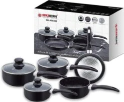 Herzberg HG-5003BK: 8 Pieces Marble Cookware Set - Black -Pot Kortingswinkel 1200x987 1