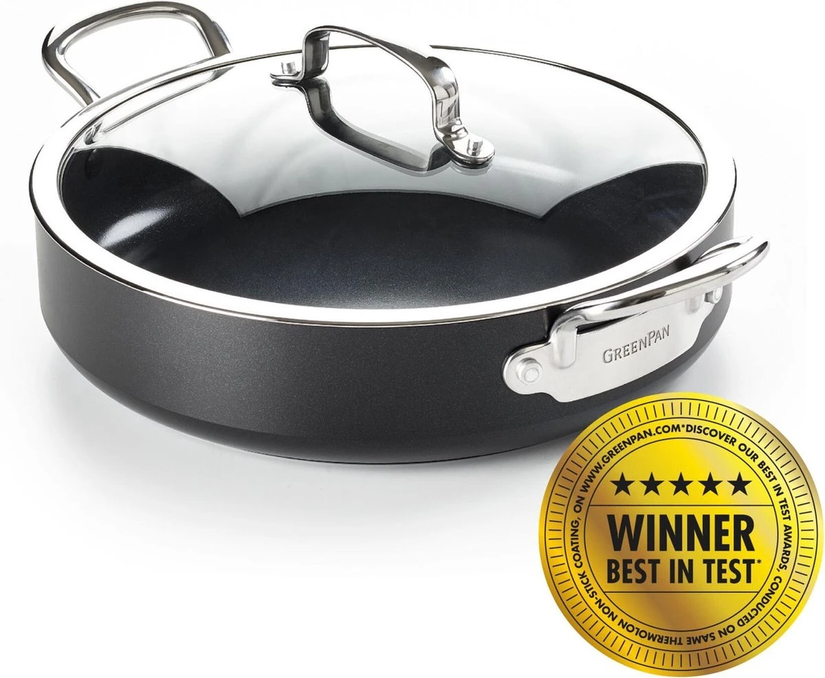 GreenPan Barcelona Infinity Pro Hapjespan Met Deksel 30cm - Zwart - Inductie - PFAS-vrij 4 GreenPan Barcelona Infinity Pro Hapjespan Met Deksel 30cm - Zwart - Inductie - PFAS-vrij - Afbeelding 2