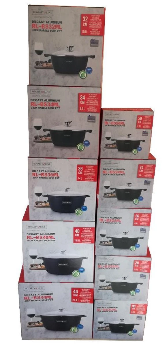 Royalty Line - Marble Soep/braadpan - Met Glazen Deksel Zwart - 24 CM. RL-BS24ML 12 Royalty Line - Marble Soep/braadpan - Met Glazen Deksel Zwart - 24 CM. RL-BS24ML - Afbeelding 10