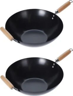 Wok Carbon Staal Ø35cm Houten Handgreep Wokpannen -Pot Kortingswinkel 907x1200