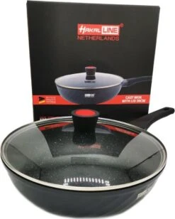 Marble Coating Wokpan Inductie - Met Glazen Deksel - Zwart - 30 Cm -Pot Kortingswinkel 961x1200